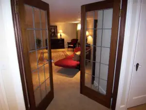 photo of the basement with swinging doors